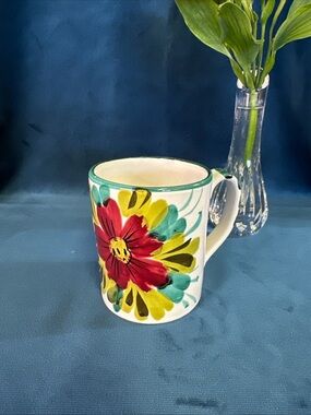 Hand Painted Floral Coffee Mug Made In Italy 10 oz